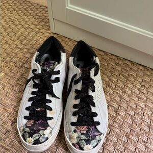 P448 White and Black Sneakers with Floral Design